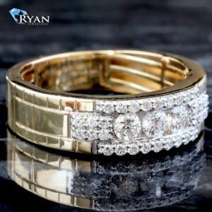 0.70ctw Three Round Channel Set Solitaires Forefront with Pavé Sides and High Polished Ring 14K Yellow Gold