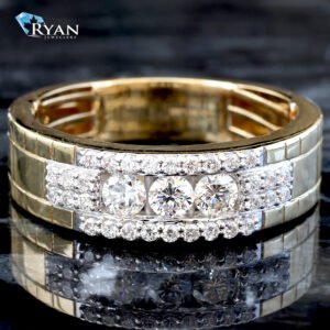 0.70ctw Three Round Channel Set Solitaires Forefront with Pavé Sides and High Polished Ring 14K Yellow Gold