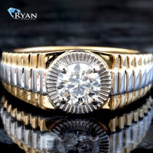 1.00ct Round Diamond Solitaire Jubilee Shoulders Ring 10K Yellow Gold & White Gold