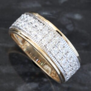 1.00ctw Two Row Prong Set Forefront Band with White Gold Grooved Border Along the Diamonds 10K Yellow Gold