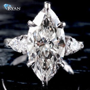 6.32ctw Marquise Diamond Solitaire Accented with Two Pear Cut on Shoulders and Full Diamond Basket Ring 14K White Gold