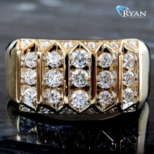 0.30ctw Five Row Vertical Set Center Rows with Diamond Triangle Side Profile Ring 10K Yellow Gold