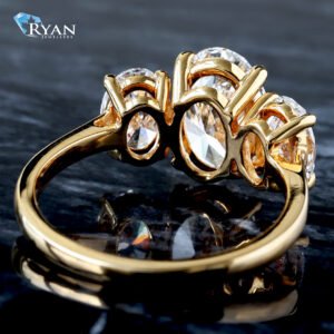 3.39ctw Oval Past Present Future Three Stone High Polished Cathedral Shoulders Ring 14K Yellow Gold