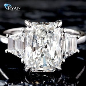 4.91ctw Radiant Diamond Solitaire with Trapezoid High Polished Upswept Shoulders Ring 14K White Gold