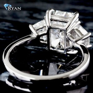 4.91ctw Radiant Diamond Solitaire with Trapezoid High Polished Upswept Shoulders Ring 14K White Gold