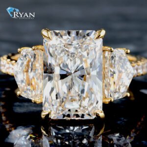 5.89ctw Radiant Diamond Solitaire with Epaulette Sides Shared Prong Diamond Shoulders Ring 14K Yellow Gold
