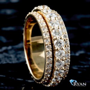 3.29ctw Three Row Eternity Raised Center Spinner Row Band 14K Yellow Gold