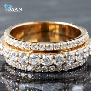 3.29ctw Three Row Eternity Raised Center Spinner Row Band 14K Yellow Gold