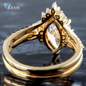 3.12ctw Marquise Diamond Center with Three Stone Round Marquise Sides High Polished Shoulders with Contour Diamond Band 14K Yellow Gold