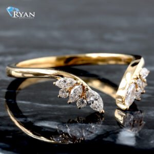 0.27ctw Open Front Marquise and Round Double Wing Design Contour Band 14K Yellow Gold