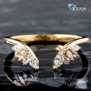0.27ctw Open Front Marquise and Round Double Wing Design Contour Band 14K Yellow Gold