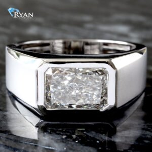 4.02ct East-West Bezel Radiant with Tapered Satin Shoulders High Polished Half Bevel Ring 10K White Gold