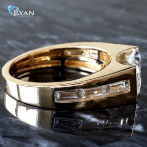 4.12ctw East-West Half Bezel Radiant with Triple Channel Set Stacked Baguette Shoulder Accent Ring 10K Yellow Gold
