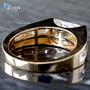 4.12ctw East-West Half Bezel Radiant with Triple Channel Set Stacked Baguette Shoulder Accent Ring 10K Yellow Gold