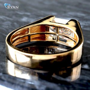 3.01ctw East-West Half Bezel Radiant Tapered High Polished Shoulders Ring 10K Yellow Gold