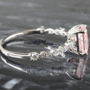 1.25ctw Pink Radiant Center with Four Prong Round and Double Round Marquise Shape Shoulders Ring 14K White Gold