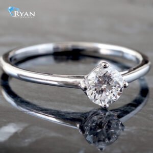 0.50ctw Round Cut Center Set in A Compass Basket and Cathedral Shoulders Ring 14K White Gold