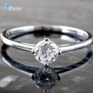 0.50ctw Round Cut Center Set in A Compass Basket and Cathedral Shoulders Ring 14K White Gold