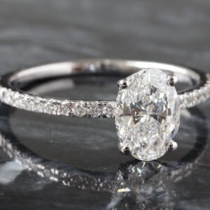 1.20ctw Oval Cut Center with Half Eternity Pavé Shoulders and Hidden Halo Band 14K White Gold