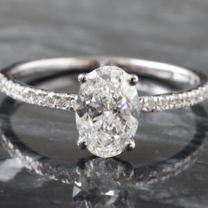 1.20ctw Oval Cut Center with Half Eternity Pavé Shoulders and Hidden Halo Band 14K White Gold