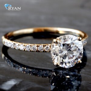1.75ctw Round Diamond Solitaire with Pavé Shoulders and Hidden Halo Ring 14K Yellow Gold