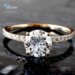1.75ctw Round Diamond Solitaire with Pavé Shoulders and Hidden Halo Ring 14K Yellow Gold