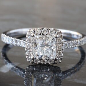 1.00ctw Princess Diamond Center with Pavé Halo and Shoulders Ring 14K White Gold