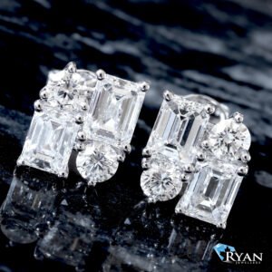 LAB EARRINGS 14K GW 2.80CTW TWO ROUND & TWO EMERALD CUT U-PRONG SETTING PUSH BACKINGS