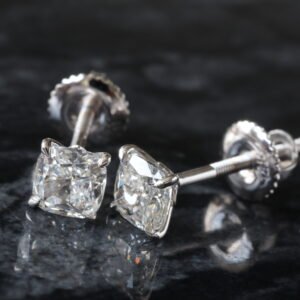 LAB EARRING GW 14K 0.67CTW MINI CUSHION CUT SOLITAIRE STUDS