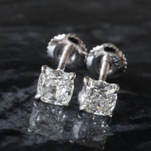 LAB EARRING GW 14K 0.67CTW MINI CUSHION CUT SOLITAIRE STUDS