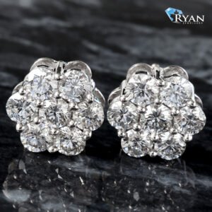 LAB EARRING GW 14K 2.00CTW FLOWER CLUSTER STUD SEVEN STONE VS D/E SK   SCREW BACKING