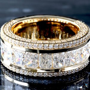 LAB RING GY 10K 6.91CTW RADIANT CENTER ROUND DIAMOND PAVE TOP AND BOTTOM NORTH AND SOUTH CHANNEL AND PRONG SET BAND