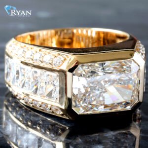LAB RING GY 10K 10.08CTW BEZEL SET RADIANT WITH THREE ROW SHOULDERS CHANNEL SET AND ROUND CUT