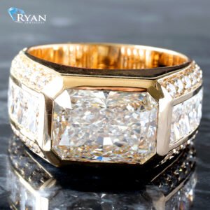 LAB RING GY 10K 10.08CTW BEZEL SET RADIANT WITH THREE ROW SHOULDERS CHANNEL SET AND ROUND CUT