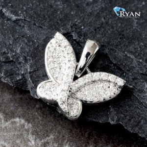 PENDANT GW 10K  0.25CTW NATURAL DIAMOND PAVE BUTTERFLY RAISED CROSS OVER CENTER HP BAIL