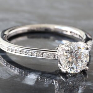 LAB RING GW 18K 1.18CTW ROUND BRILLIANT CENTER WITH HIDDEN HALO AND SHARED PRONG CHANNEL SHOULDERS