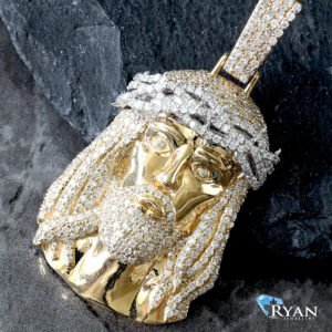 PENDANT GYW 10K 1.90CTW NATURAL JESUS HEAD WITH PAVE DIAMOND HAIR AND BEARD WITH WHITE DIAMOND THORN CROWN HP NECK