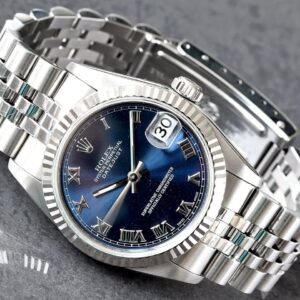 Rolex Datejust 31 Blue Roman Dial 18K White Gold Fluted Bezel Steel Jubilee Bracelet Watch