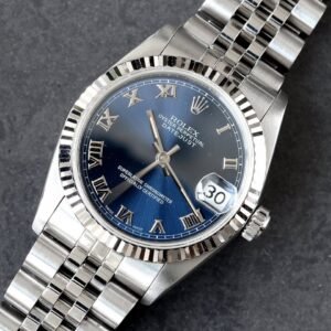 Rolex Datejust 31 Blue Roman Dial 18K White Gold Fluted Bezel Steel Jubilee Bracelet Watch