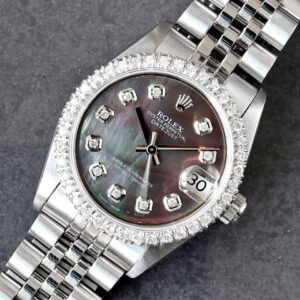 Rolex Datejust 31 Custom Black Mother of Pearl Diamond Dial Custom Diamond Bezel Jubilee Bracelet