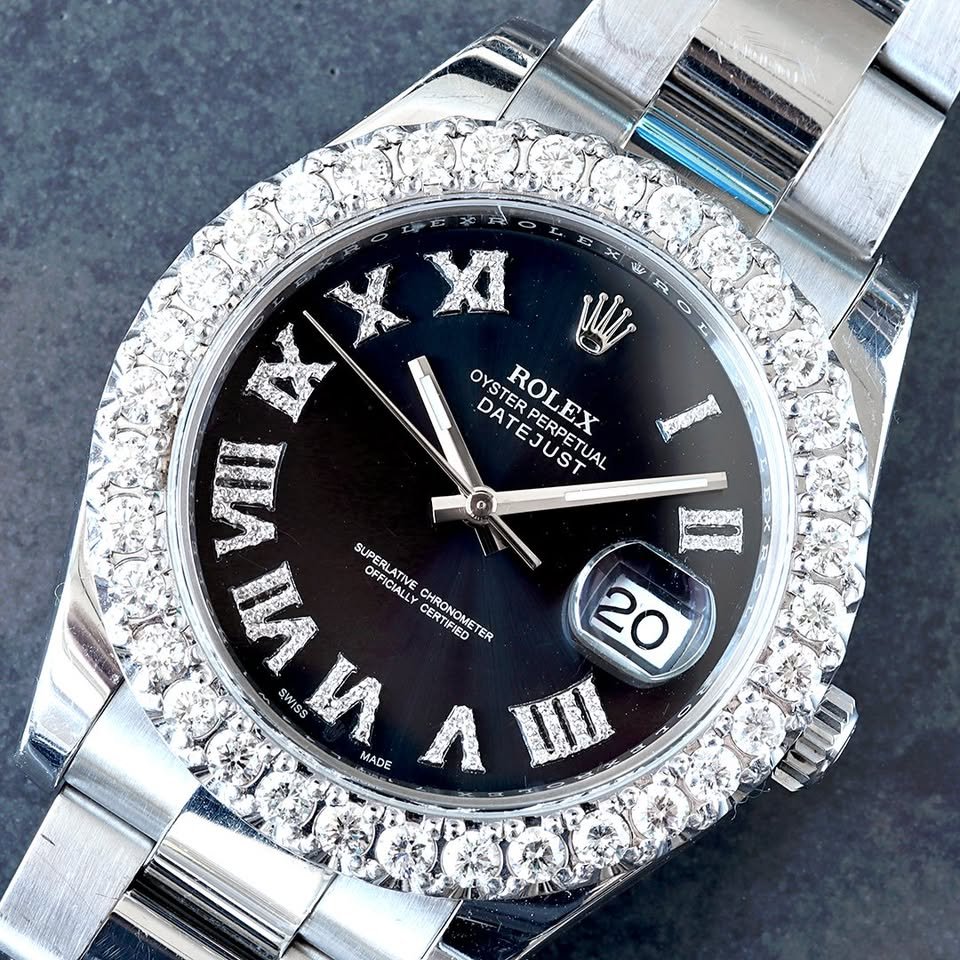 Rolex Datejust II 41mm Custom Diamond Bezel Custom Midnight Blue Diamond Roman Dial Steel Watch