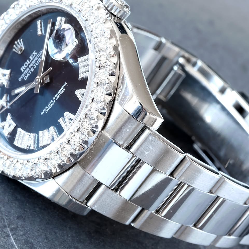 Rolex Datejust II 41mm Custom Diamond Bezel Custom Midnight Blue Diamond Roman Dial Steel Watch