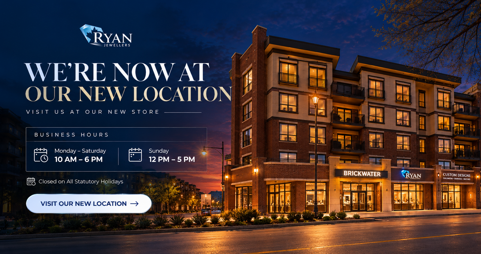 Ryan Jewellers New Location at Dusk