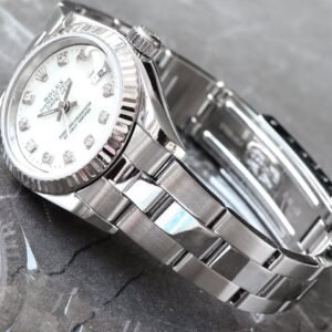 Rolex Datejust 26 Custom White MOP Diamond Dial 18K Fluted Bezel Oyster Bracelet Watch