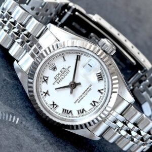 Rolex Datejust 26 Factory White Roman Dial 18K Fluted Bezel & Steel Jubilee Bracelet Watch