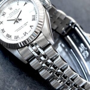 Rolex Datejust 26 Factory White Roman Dial 18K Fluted Bezel & Steel Jubilee Bracelet Watch
