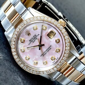 Rolex Datejust 34 Custom Pink MOP Diamond Dial & 1.75 Carat Bezel 18K/Steel Oyster Bracelet Watch