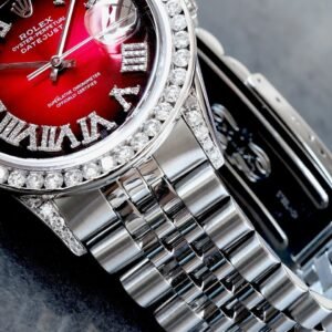 Rolex Datejust 36 Custom Red Ombre Roman Diamond Dial 3 Carat Bezel & Lugs Steel Jubilee Bracelet