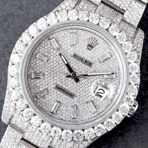 Rolex Datejust II Custom 25 Carats Natural Diamond Full Pave Watch Complete Set